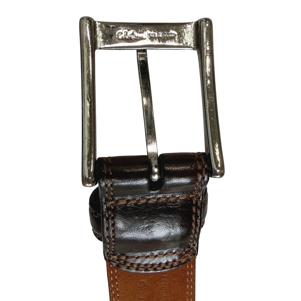Cole Haan Leather Belt Mens 38 Brown Textured Silver Buckle Old Money Preppy - Picture 11 of 16